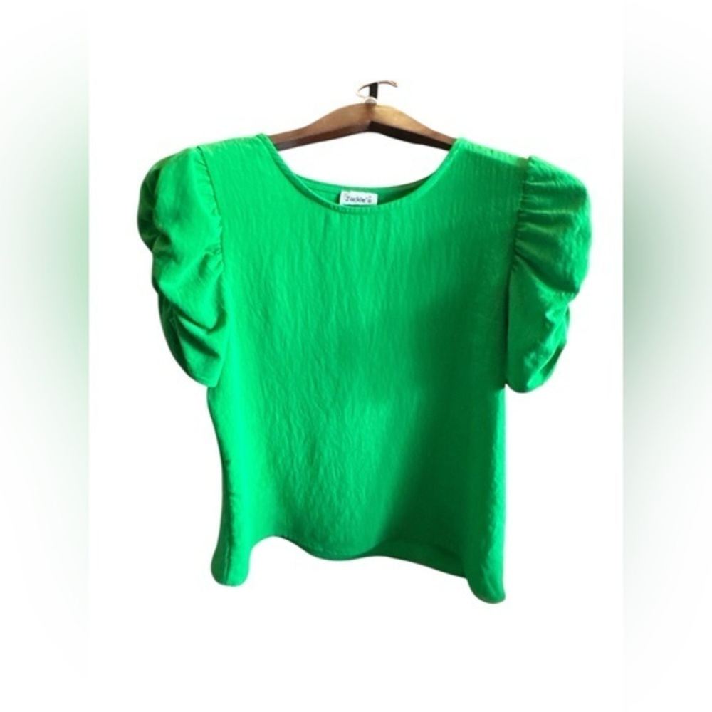 Jackie ‘o Women's Puff Sleeve Top in Bright Kelly Shamrock Green Elegant Blouse